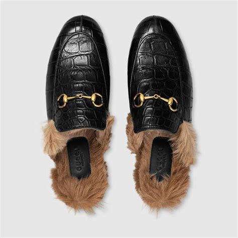 gucci slippers black|Gucci crocodile slippers.